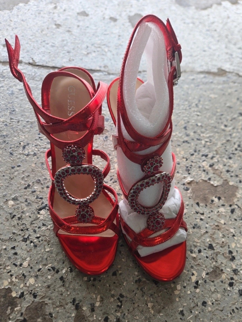 Guess by Marciano Metallic Red Crystal-Strap Heels